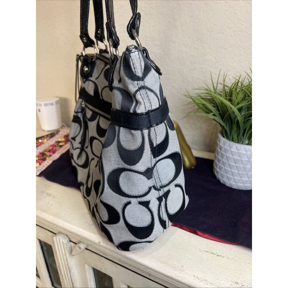 Coach Poppy Signature Black Gray Canvas Zipper Closure Tote Shoulder Bag - Picture 4 of 16